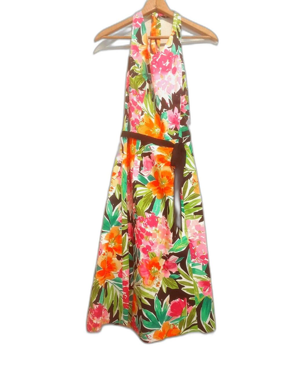 Catherine Stewart Halter Dress Tropical Floral Hawaiian Coastal Women's SZ 8
